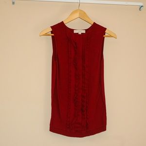 Deep red ruffled lightweight sleeveless sweater